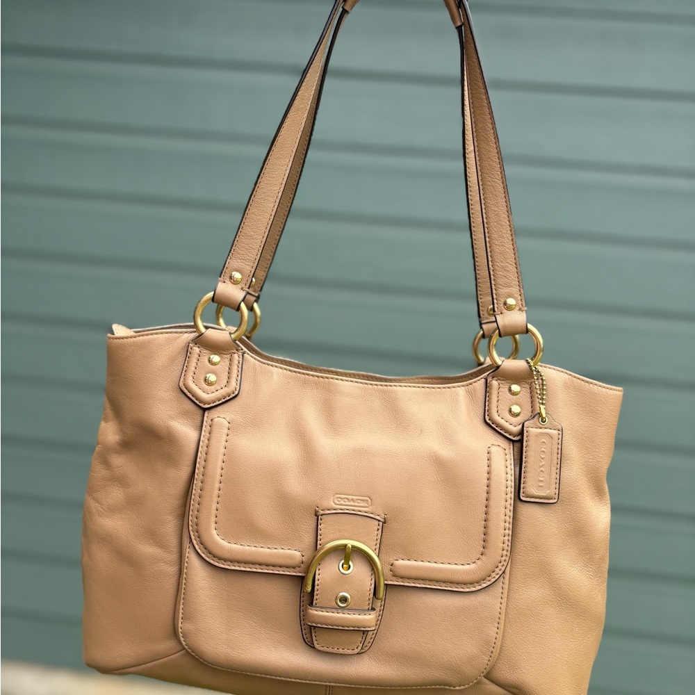 Coach Campbell Leather Shoulder Tote with Front Buckle